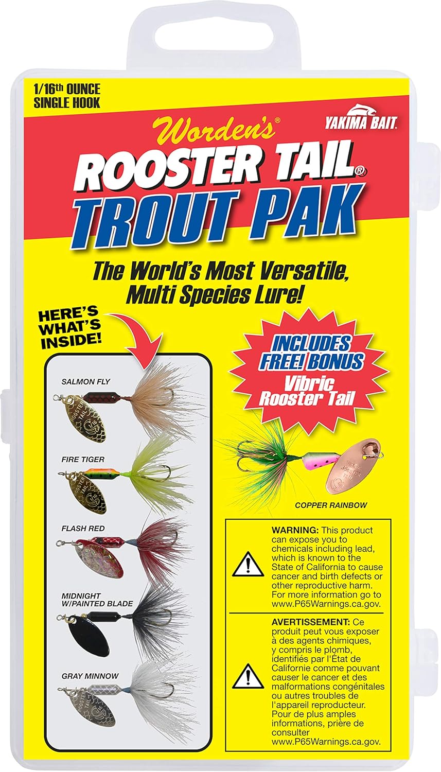 Yakima Bait Rooster Tail 1/16oz Single Hook Box Kit Trout Pak Mix