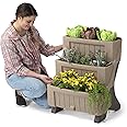 Simplay3 American Home™ 3-Level Multi Tiered Planter – Larger Planter Boxes for Indoor and Outdoor Garden Beds, Natural Stone Color, Made in USA