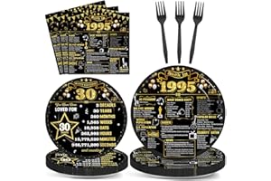 CHUNNIN 96Pcs 30th Birthday Plates and Napkins Back in 1995 Party Decorations Black Gold 30 Year Old Party Dessert Plates 1995 Tableware for 24 Guests 30th Theme Men Woman Birthday Supplies