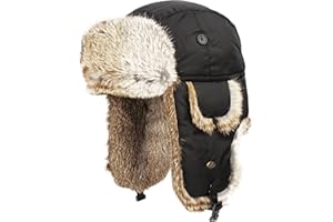 EPOCH HATS COMPANY Real Rabbit Fur Trapper Hunting Hat Aviator Winter Cap