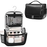 Travel Toiletry Bag for Women &amp; Men, Waterproof Hanging Makeup Organizer | Portable Toiletries Organizer, Wide Opening Cosmetic Bag with Clear Pocket, Easy Access, Compact Size, Black