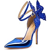 FINDVELL Fashion High Heels Butterfly Back Sexy Stiletto Pumps Closed Toe Sparkly Ankle Strap Heels Sandals Dress Shoes for Women