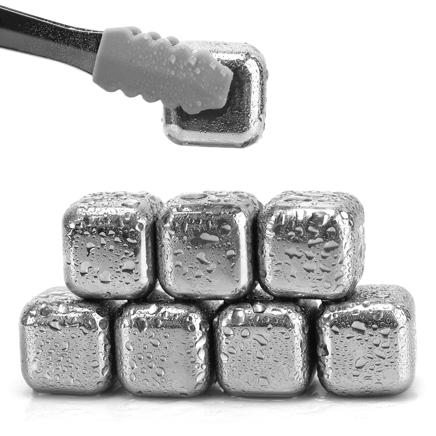 Daffodil MIC108 8Pcs Stainless Steel Ice Cubes – Reusable Metal Whiskey Stones for Drinks, Beer, Wine, Cocktails, Cool Bags – Quick Chill Without Dilution, Also for Ice-Cold Water, Bruises & Swelling