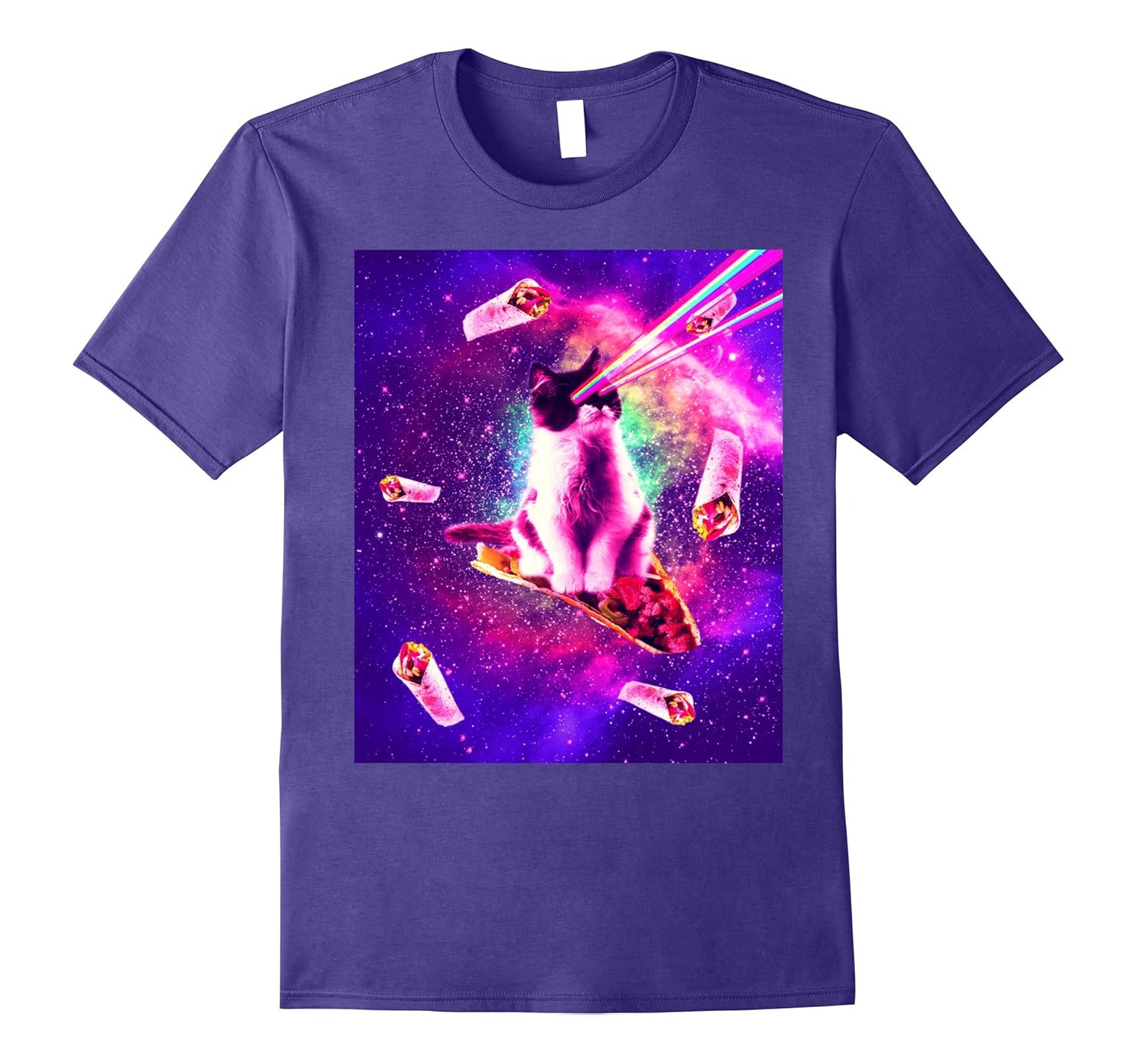 Outer Space Taco Cat - Rainbow Laser Eyes, Burrito T-Shirt-Rose