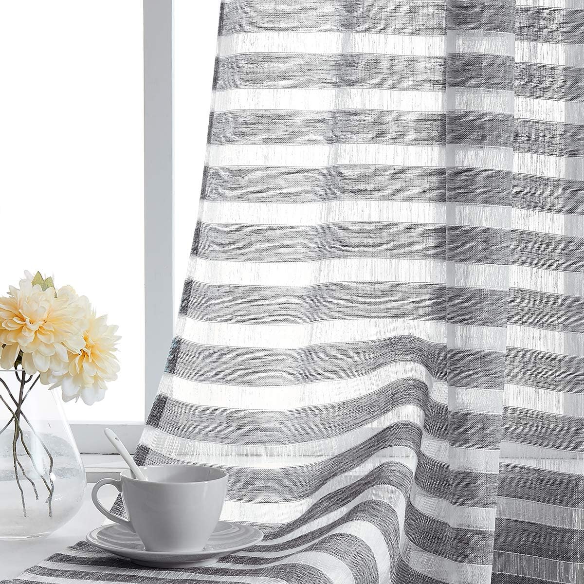 Fragrantex White and Grey Sheer Stripe Curtains for Bedroom