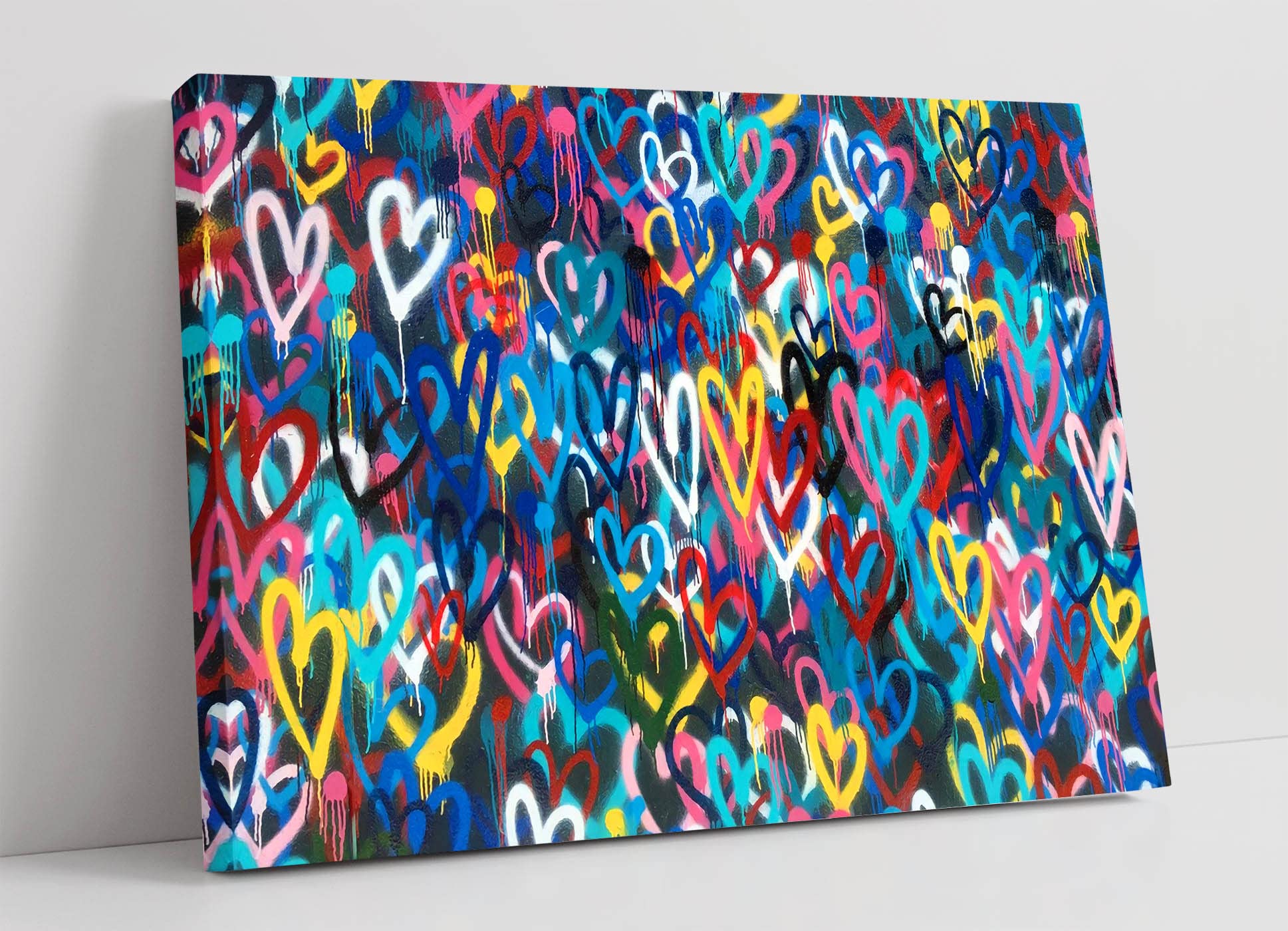 LOVE WALL HEARTS GRAFFITI CANVAS WALL ART PRINT STREET ARTWORK (8in x 12in / 20cm x 30cm)