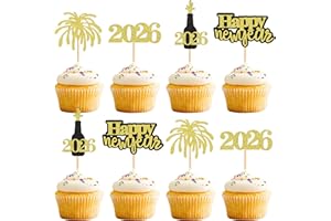 GIGA GUD 24 Pcs Glitter Happy New Year Cupcake Toppers 2026 Gold Black Cupcake topper Cheers to 2026 Cake Picks for New Years Eve Party Decoration (2026 Gold Black 24pcs)