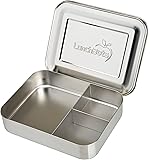 LunchBots Large Trio Stainless Steel Lunch Container -Three Section Design for Sandwich and Two Sides - Metal Bento Lunch Box for Kids or Adults - Eco-Friendly - Stainless Lid - All Stainless
