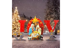 Cinnvoice 3 Pcs PVC Christmas Joy Outdoor Nativity Scene Set 4.8ft Long Xmas Joy Yard Sign with Stakes Large Religious Yard Decor Rustic Holy Jesus Birth Manger Scene for Xmas Home Lawn Decor
