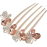 VOCOSTE Women Rhinestone Inlaid Flower Hair Comb Hairpin Hair Accessory Side Comb Clips Rhinestone Head Pieces Champagne