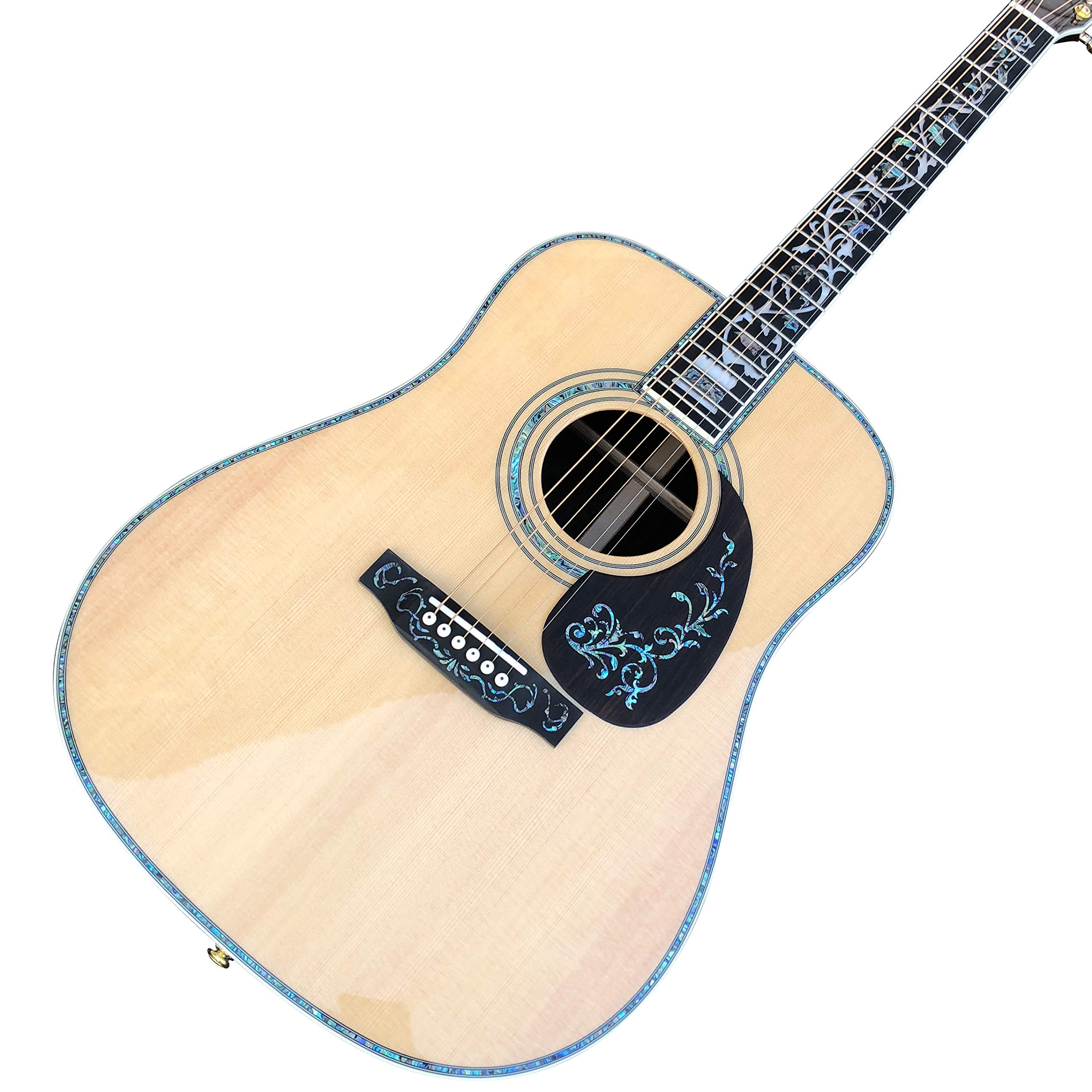 41 inch Solid Spruce Acoustic Guitar Ebony fingerboard Abalone Flower Inlays Rosewood Body