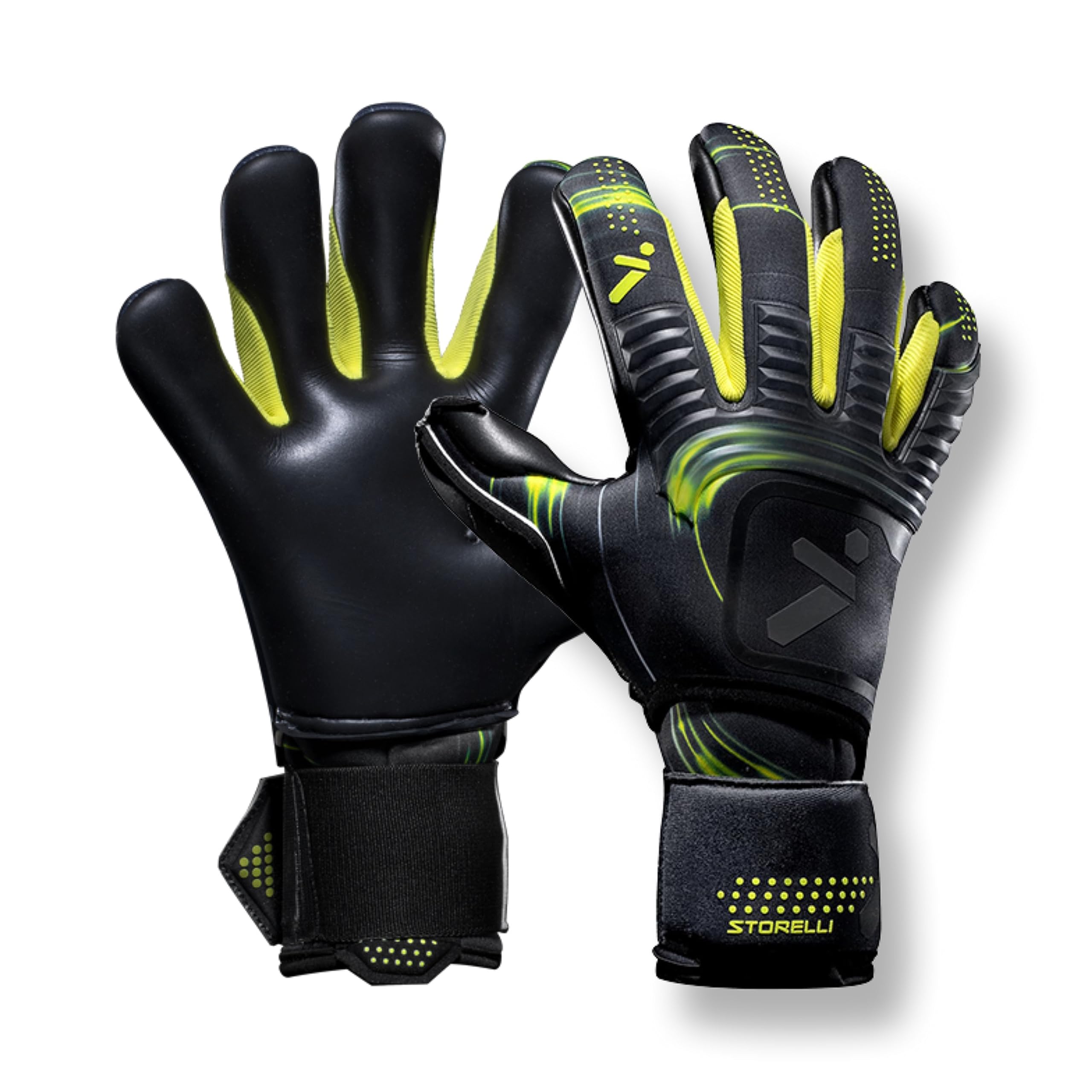 Photo 1 of Storelli Silencer Menace Goalkeeper Gloves, Soccer Goalie Gloves for Youths & Adults, Roll-Negative, Hybrid Gloves with Removable Finger Spines, Black & Yellow, Size 9