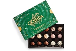 GODIVA CHOCOLATIER Godiva Holiday Signature Truffle in Green Gift Box, Belgian Dark and Milk Chocolates with Ganache Centers, Gourmet Christmas Gift, Kosher, 15 Pc