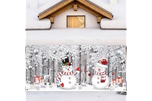 Qeeenar Snowmen Garage Door Banner Decoration Winter Garage Cover Holiday Door Cover Large Winter Snowflake Backdrop for Indoor Outdoor House Decoration(6 x 13 ft)
