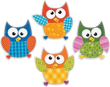 Amazon Com Patchwork Owls Bulletin Board Cutouts 45 Piece Set