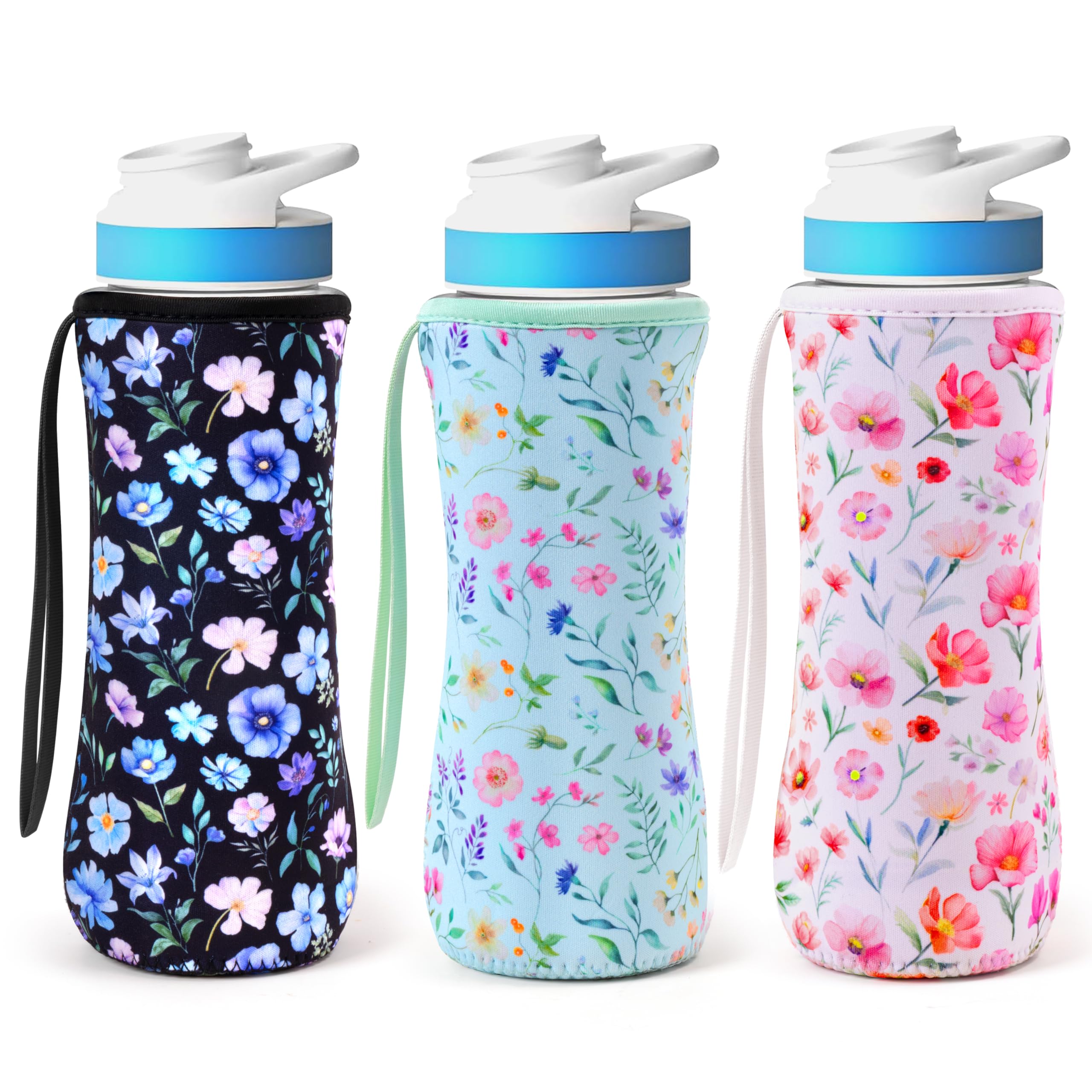 Photo 1 of 2ooya Water Bottle Sleeve for Cirkul 22 oz 3Pcs Flower Neoprene Insulated Water Bottles Cover Holder Carrier Bag with Handle Strap Compatible with 22oz Plastic & Stainless Steel Cirkul Accessories