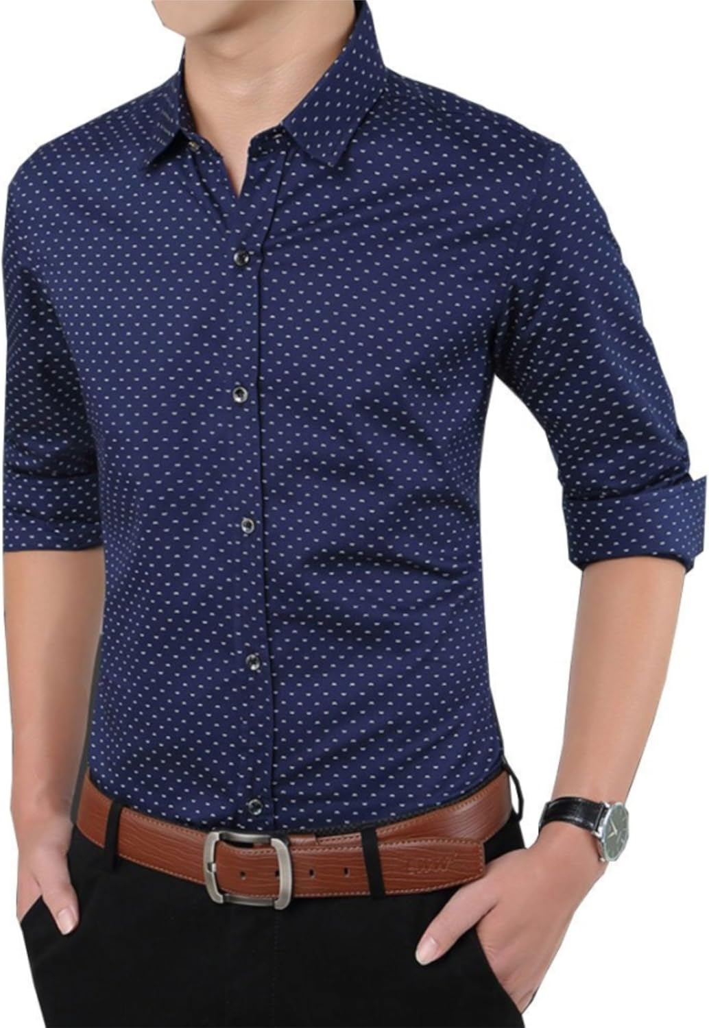 Aiyino Men's 100% Cotton Long Sleeve Plaid Slim Fit Button Down Dress Shirt at  Men’s Clothing store