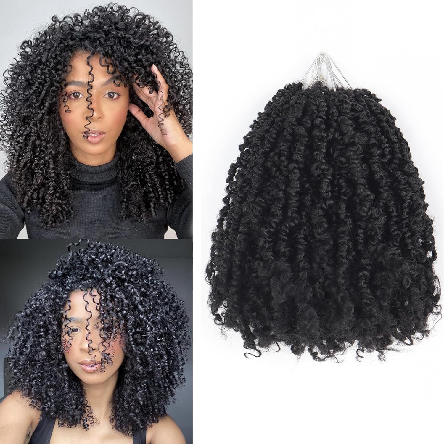 Alaleibaby 9 Packs Yanky Twist 14 inch Crochet Hair Pre-Twisted Curly Braiding Hair Extensions Pre-looped brown Yanky Twists Hair with Curls (1B, 14 Inch (Pack of 9))