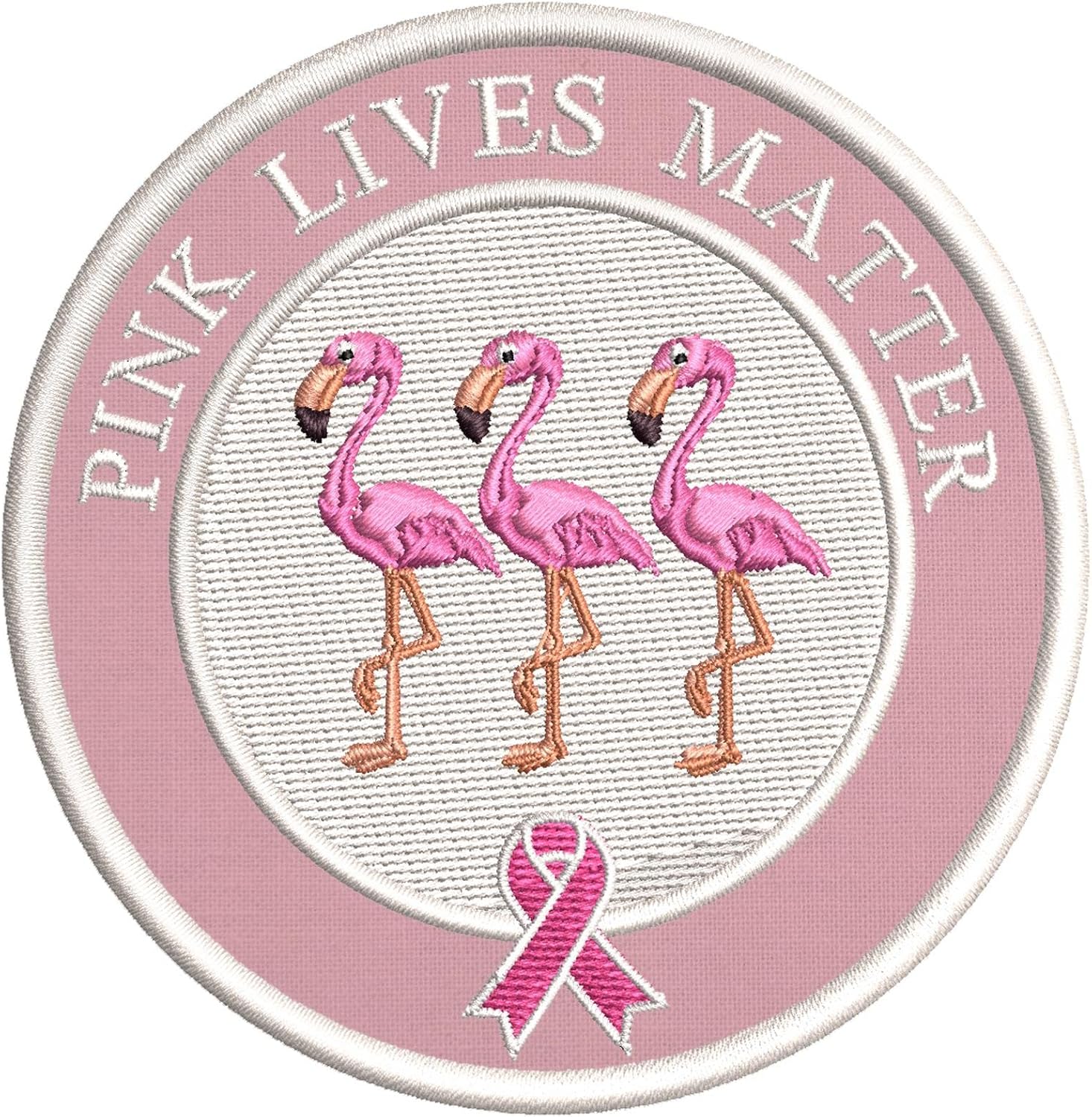Mixed Media - Pink Lives Matter Pink Ribbon Patch Flamingos Embroidered Iron-on/Sew-on Decorative Embroidery Applique Clothing Vest Jacket Premium Stitching Souvenir Breast Cancer Awareness Support Women
