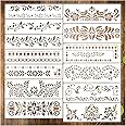 Corner Border Stencils for Crafts, Mexican Flower Floral Lace Furniture Stencils for Painting on Wood Reusable Wood Burning Drawing Art Paint Patterns for Wall Cookie Canvas Floor(Border)