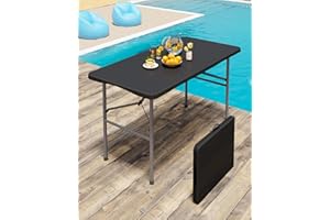 Linkriseed 4FT Black Folding Table for Outdoor, 4 Foot Picnic Tables No Assembly Required Portable, Black Foldable Table for Camping, Parties, Meeting, Events, Wedding, BBQ, with Carrying Handle