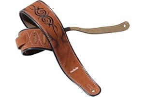 YUEKO Deluxe Soft Italian Leather Guitar Strap, Super Soft Suede Backing, 2.5" Width, Adjustable Length from 43.5" to 56"