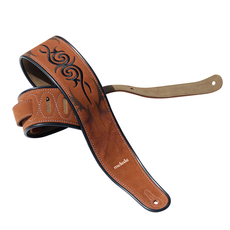 YUEKO Luxury Leather Guitar Strap - Super Soft Suede Back - 2.5" Wide - Adjustable Length from 110.5cm to 142.2cm - Auburn