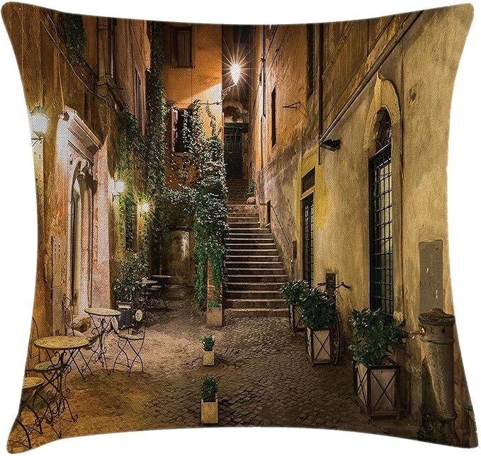 Cityscape funda de cojín para cama, vista nocturna de patio con luces