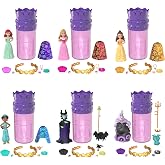 Mattel Disney Princess Toys, Small Doll Surprise, Royal Color Reveal, 6 Surprises Include Doll, Bracelet &amp; 4 Pieces, Princess or Villain Series (Dolls May Vary)
