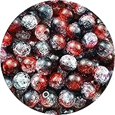 Tingoons 200pcs 10mm Acrylic Crackle Beads Round Crystal Acrylic Craft Beads with Hole for Home Decoration Vase Fillers DIY Craft Making Jewelry Making Bracelet Necklace Earrings(Black-Red)