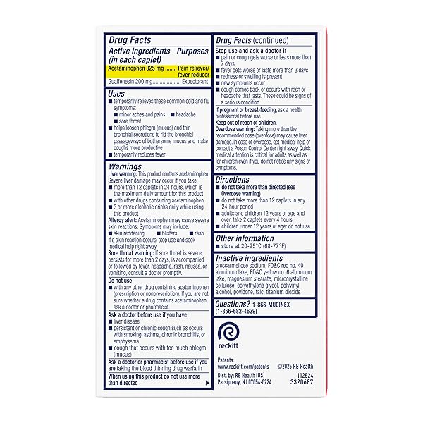 MUCINEX RAPID CLEAR MAXIMUM STRENGTH COLD MEDICINE & EXPECTORANT, FEVER, PAIN, HEADACHE, & EXCESS MUCUS RELIEF WITH ACETAMINOPHEN & GUAIFENESIN, RAPID RELEASE CAPLETS FOR ADULTS, 20 COUNT