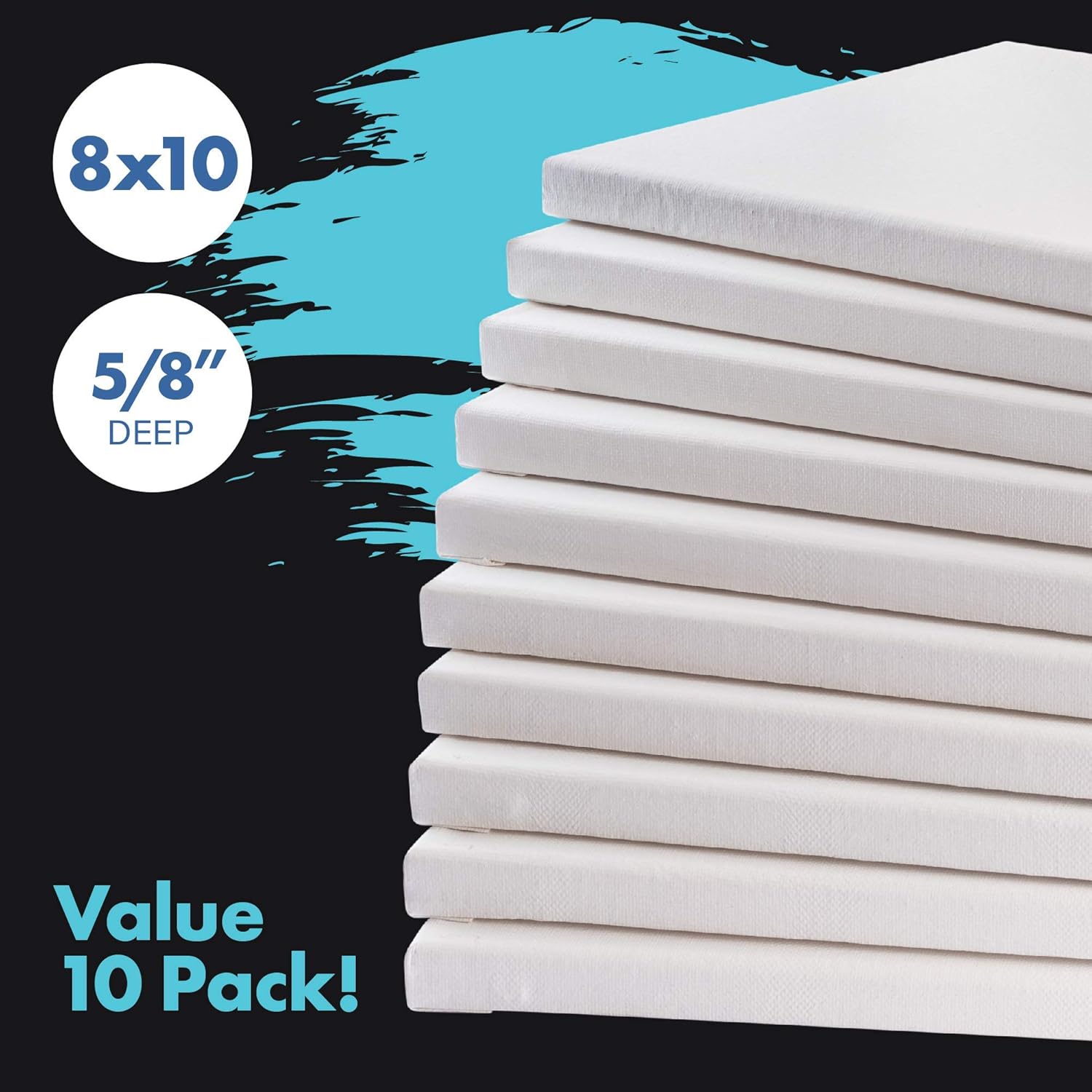 Canvas Boards for Painting | 8x10 / 10 Pack - 5/8 Inch Profile 100% Cotton Pre Primed Stretched Canvas, Art Supplies for Acrylic Paint, Oil Painting