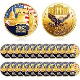 Highergo 20 Pcs 250th Anniversary USA Commemorative Coins Eagle,Style 1 | Patriotic Symbols with Liberty Bell Statue, Challenge Coin for Celebration Display, 250 Year Merchandise Collectors Gift