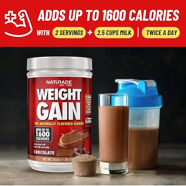 NATURADE WEIGHT GAIN NUTRITION DRINK MIX FOR HEALTHY WEIGHT SUPPORT, BALANCED CALORIES WITH PROTEIN, VITAMINS & MINERALS, CHOCOLATE – 20.3 OZ