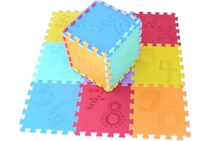 qqpp EVA 18 Tiles Baby Play Mat for Playing, Interlocking Foam Floor Mats for Tummy Time & Crawling, Puzzle Flooring Tiles with Alphabet & Numbers Laser Pattern for Kids. QL-99(BEGHIK) b18N