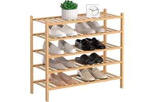 RONGJIA 5-Tier Natural Bamboo Shoe Rack - Stackable Storage Shelf with Multi-Function Combinations - Free Standing Shoe Racks for Convenient Shoe Organization（Natural） 11" D x 27" W x 35" H