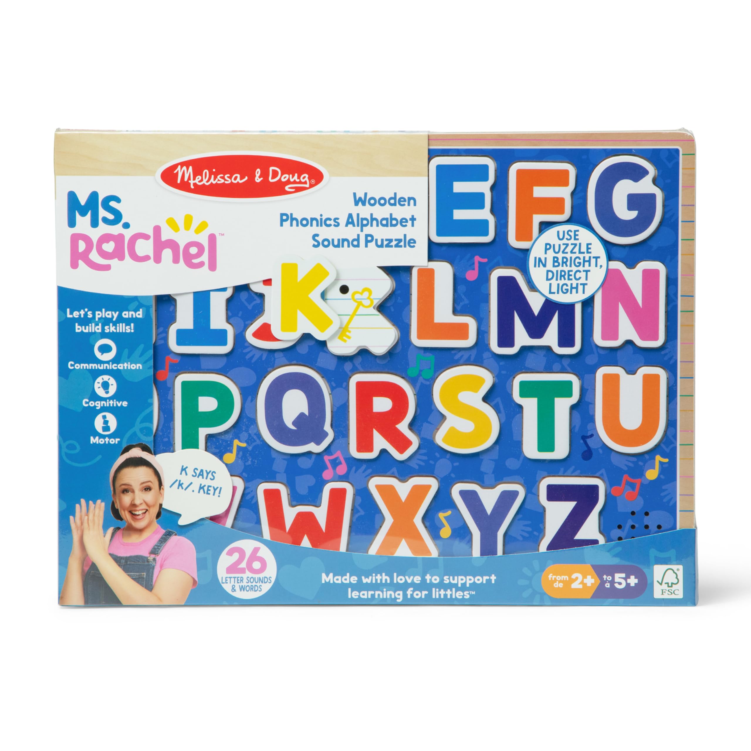 Melissa & Doug® Ms. Rachel™ Wooden Phonics Alphabet Sound Puzzle with Light-Activated Sound Effects, 24-Piece Toddler Toys for Boys and Girls Ages 2+ Years - FSC Certified