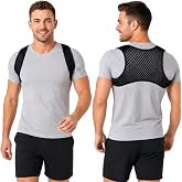 Playire Men's Shoulder Posture Corrector for Low-Impact Exercise | Wider Support Panel Upper Back Brace for Posture, Upgraded Adjusters &amp; Lightweight Breathable Designed, Black