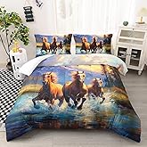 Ntlfup Horse Comforter Bedding Set Wild Animal Theme Print Quilt Set for Kids Teen Girls Boys Room Decor, Full Duvet Set with 2 Pillowcases