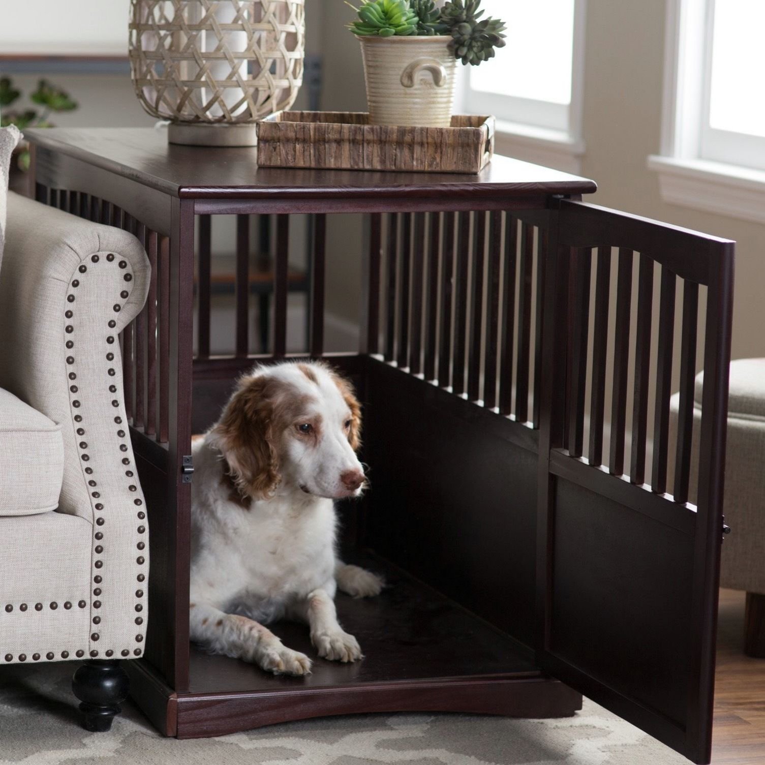 Newport Dog Crate Kennel Cage Bed Night Stand End Table Wood Furniture