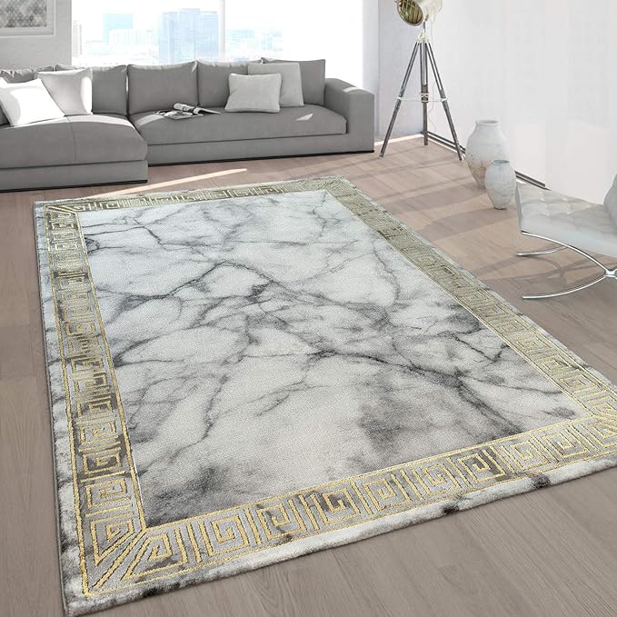 Large Rug, Living Room Rug Pattern Grey Gold Soft Marble Effect Various