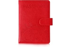 XMLINPER Passport Holder and Card Slot Combo RFID Blocking Leather Family Travel Passport Wallet Travel Accessories for Men Women US Passport Cover Protector (Travel red)