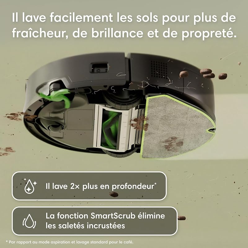 Roomba 115 Combo - Robot Aspirateur Laveur 2en1 - Puissance d'Aspiration de 15KPa - Brosse latérale étendue - Lingette de Lavage déportée - Navigation LiDAR - Noir