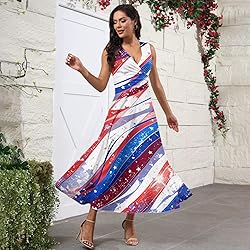CHRATLHI Red White and Blue Dress for Women Flowy