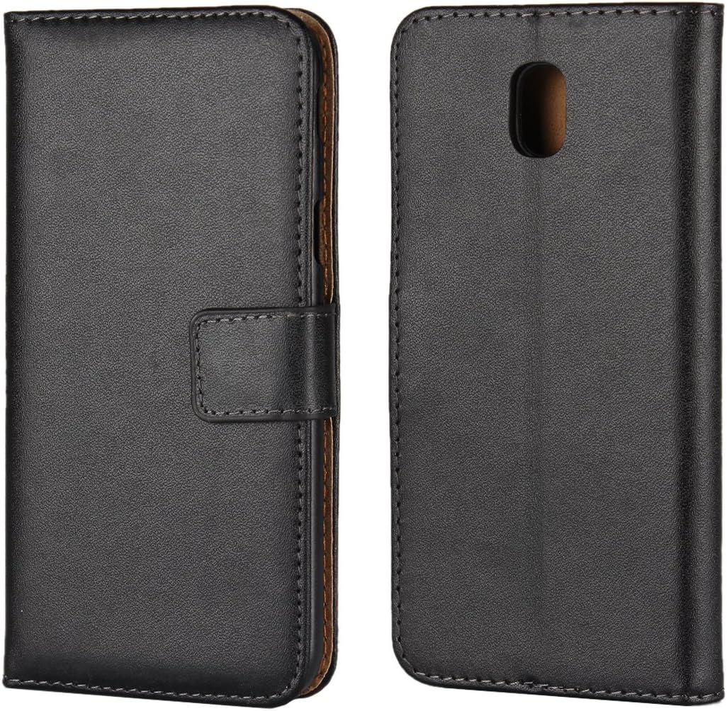 Samsung Galaxy J5 (2017) Wallet Case, Jaorty Genuine Leather Folio Flip Wallet Case Cover Book Design with Kickstand Feature & Magnetic Closure & Card Slots/Cash Compartment (5.2")-Black