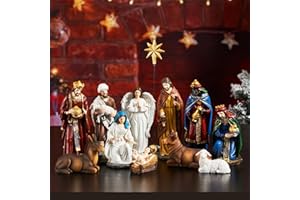 TOETOL Nativity Sets for Christmas Indoor Set of 13 Pieces 7.9 Inch Scene Christmas Decorations Collectibles Religious Tabletop Decor Displays (7.9" H)