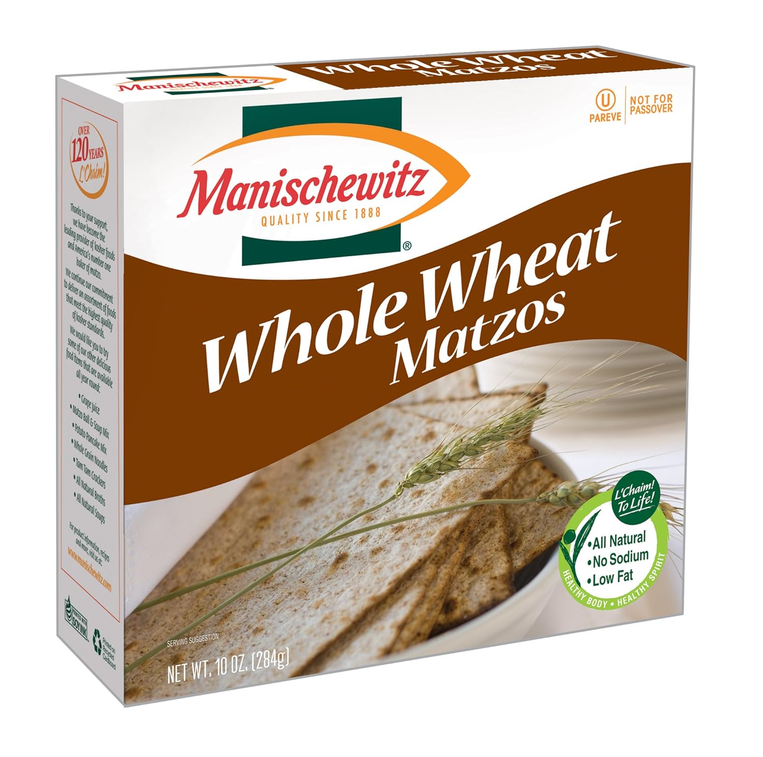 MANISCHEWITZ Whole Wheat Matzo, 10Ounce Boxes (Pack of 8)