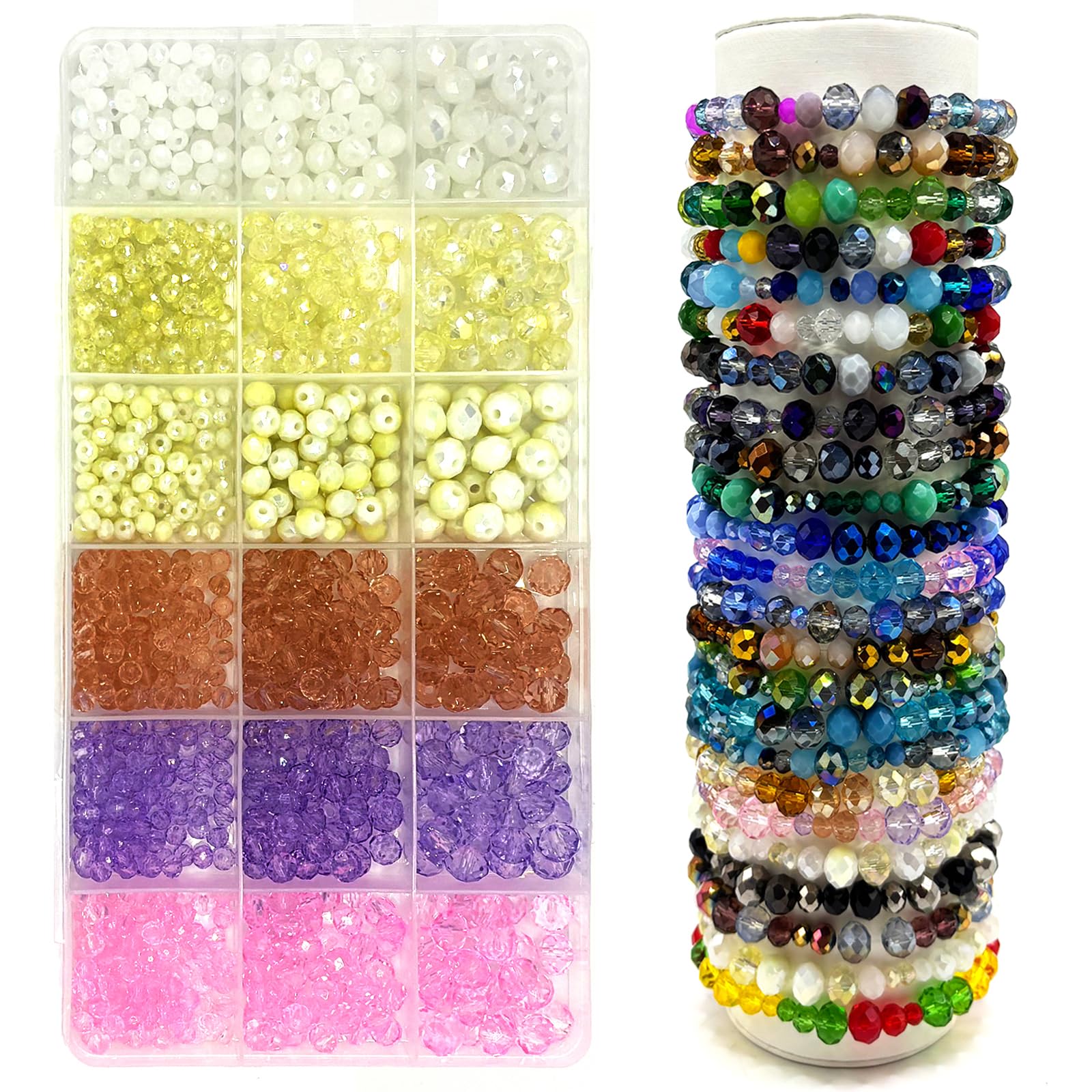 Photo 1 of 1050PCS Crystal Glass Beads, 4/6/8mm Assorted Color Crystal Briolette Spacer Loose Bead for Jewelry Making, Bracelet Making, DIY Crafts, Suncatchers, Pink