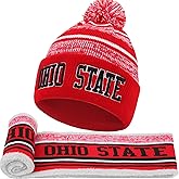 Winter Football Beanie Hat Scarf Set for Men, Knit Pompom Beanie Cap Neck Warmer Scarves
