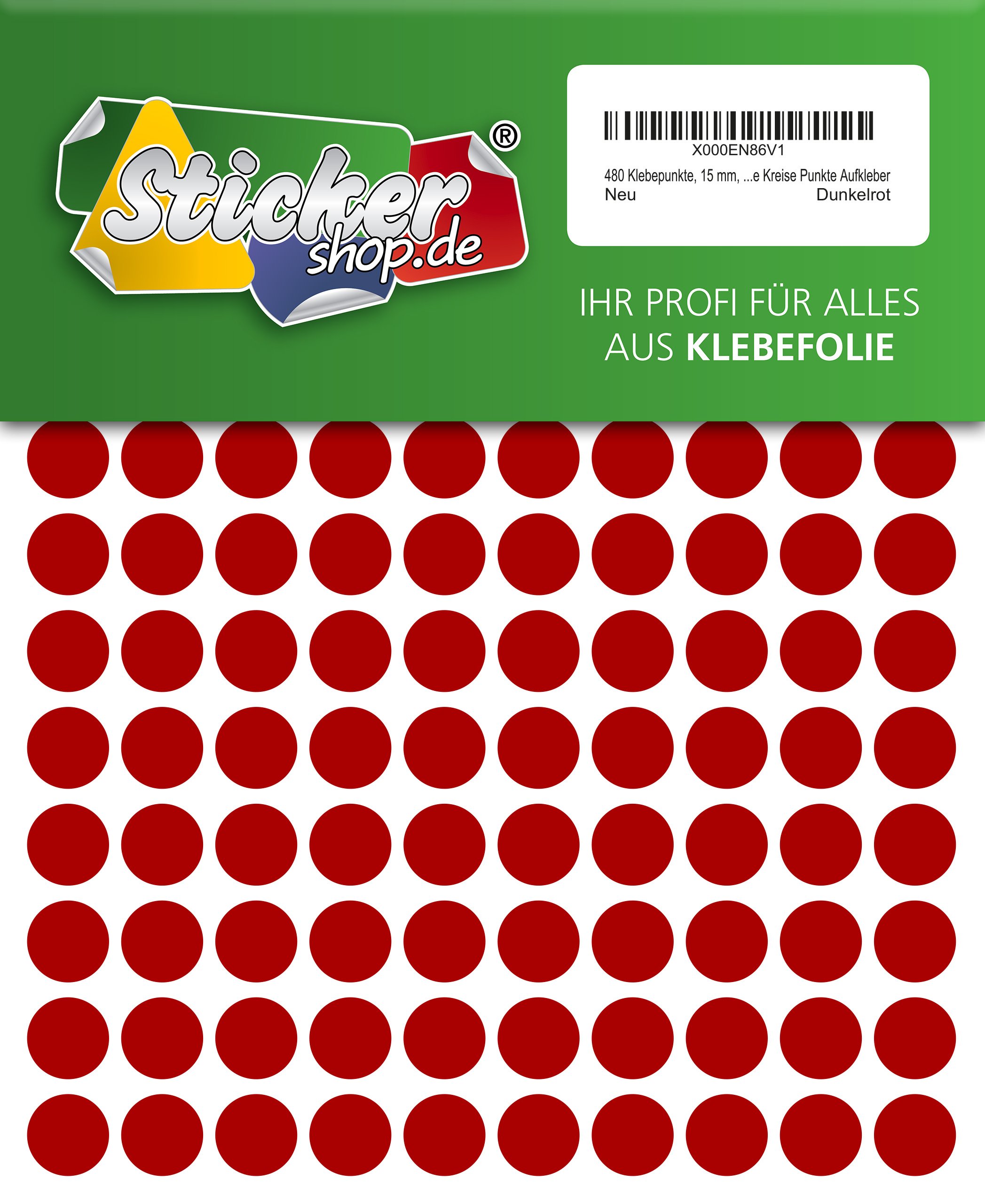 480 adhesive dots, 15 mm, dark red, made of PVC film, weatherproof, marking dots, circles, dots stickers.